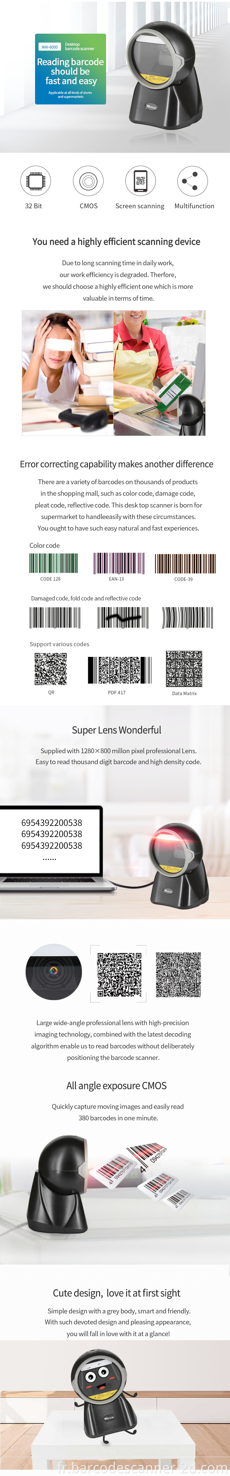 Desktop Corded Qr Code Scanner